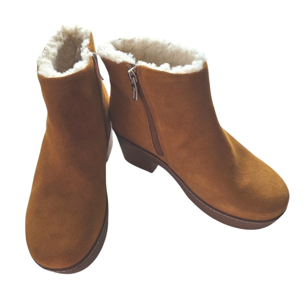 FitFlop Pilar Shearling Lined Suede Platform Ankle Boots Size 8 Side Zip Chunky